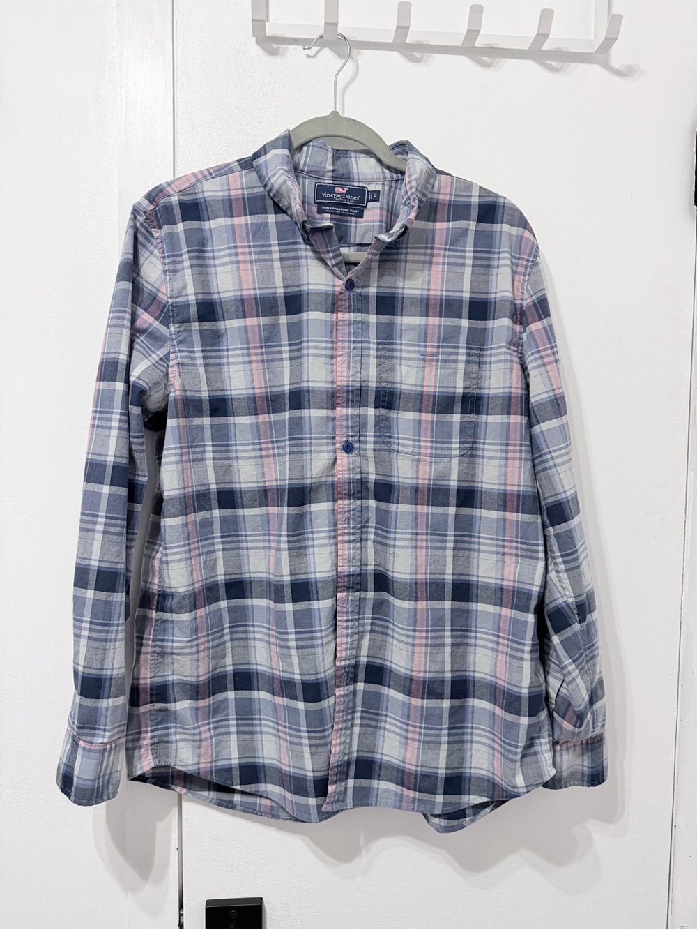 Vineyard Vines Navy, Light Blue & Pink Plaid Button-Down Shirt